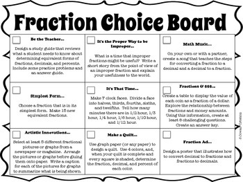 Preview of Fraction Choice Board