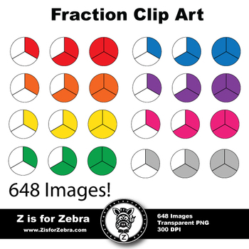 Preview of Fraction Circle Clip Art 648 Images - CU OK! ZisforZebra
