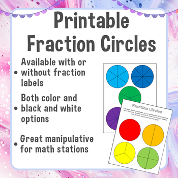 Preview of Fraction Circle Printable Manipulatives | Color or Black & White Options