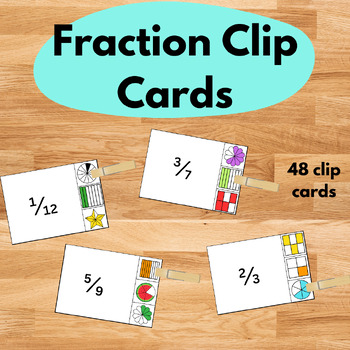Preview of Fraction Clip Cards Printable Flash Cards Math Learning Worksheets