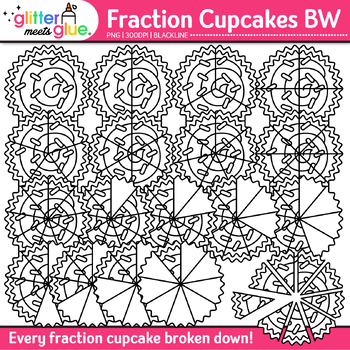 Preview of Fraction Clipart: 178 Cupcake Clip Art for Math Word Problems Black & White PNG