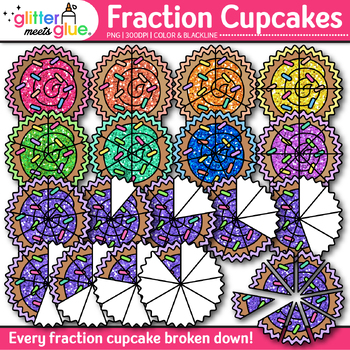Preview of Fraction Clipart: 178 Cupcake Clip Art for Math Word Problems Commercial Use PNG