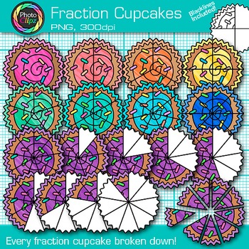 Preview of Fraction Clipart: 178 Cupcake Clip Art for Math Word Problems Commercial Use PNG