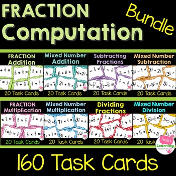 Preview of Add, Subtract, Multiply and Divide Fractions Task Card BUNDLE