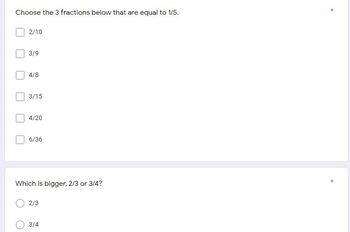 Preview of Fraction Concepts Quiz GOOGLE FORM