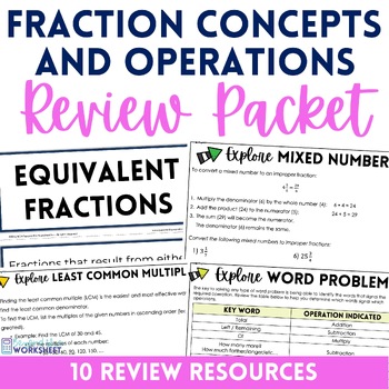 Preview of Fraction Concepts and Operations Review | Math Worksheets