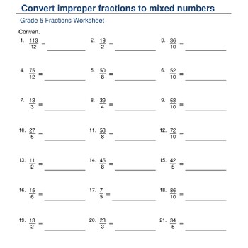 Fraction Conversion Worksheets: Mixed Numbers and Improper Fractions