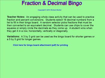 Preview of Fraction & Decimal Bingo for the Smartboard