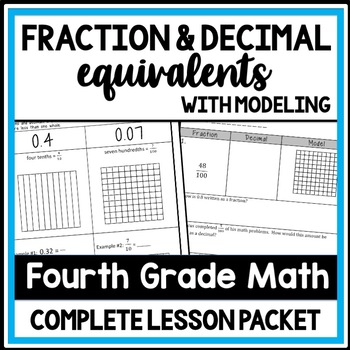 Preview of Equivalent Fractions & Decimals Practice, 4th Grade Fraction Review Worksheets