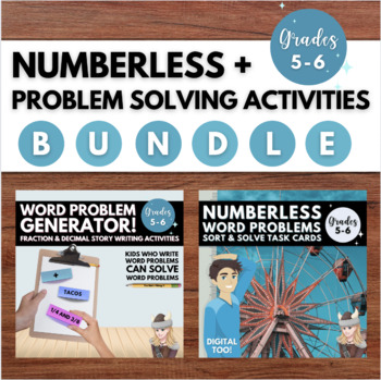 Preview of Fraction Decimal Numberless Sort & Word Problem Generator Activity Bundle 5 6