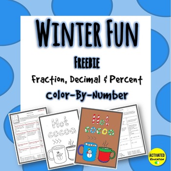 Preview of Winter Math Fraction, Decimal & Percent Color By Number - Free