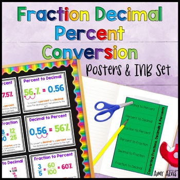 Preview of Fraction Decimal Percent Conversion Posters and Interactive Notebook INB Set