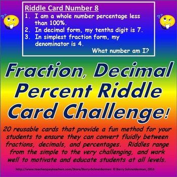 Preview of Fraction, Decimal, Percent Conversion Riddle Card Challenge Game