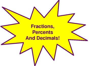 Preview of Fraction, Decimal, Percent Conversion Wall Hangings (Yellow And Purple)