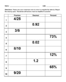 Fraction, Decimal & Percent Conversions Practice Chart (7t
