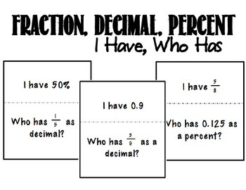 Preview of Fraction, Decimal, Percent I Have Who Has