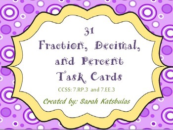 Preview of Fraction, Decimal, Percent Task Cards with QR Codes