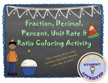 Preview of Fraction, Decimal, Percent, Unit Rate & Ratio Party Coloring Activity