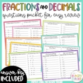 Fraction Decimal Percentage Mixed Numbers Review Packet fo