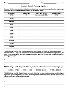 Fraction Decimal Percentage Organizers 1 3