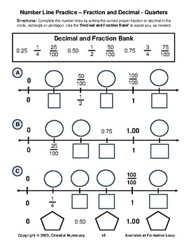 Preview of Fraction Decimal - Quarter Points - Plotting on a Number Line - FREE