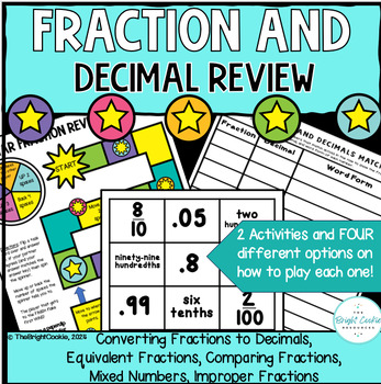 Preview of Fraction & Decimal Review- Equivalent, Comparing, Mixed, Improper, Activities!