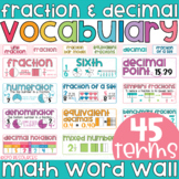 Fraction & Decimal Vocabulary Word Cards - Math Word Wall 