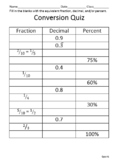 Fraction, Decimal, and Percent Conversion Quizzes - Benchm