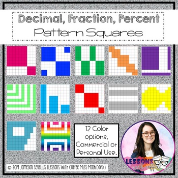 Preview of Fraction, Decimal, Percent pattern squares (jpg clipart personal or commercial)