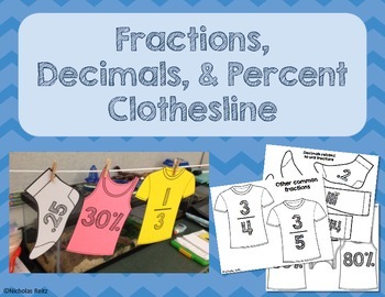 Preview of Fraction, Decimals, Percent Clothesline Activity
