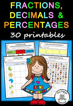 Preview of Fractions, Decimals and Percentages – 30 printables