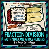 Fraction Division With Mixed and Whole Numbers No Prep Note Page