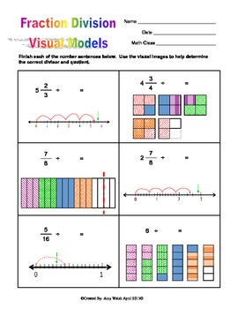 fraction division with visual models with remainders answer key included