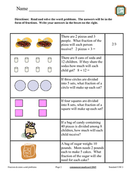 Fraction Division; Word Problems - 5.NF.3 by Common Sense Math | TpT