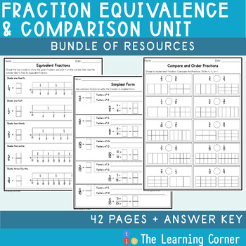 Preview of Fraction Equivalence and Comparison Worksheets (4.NF.A.1 & 4.NF.A.2)