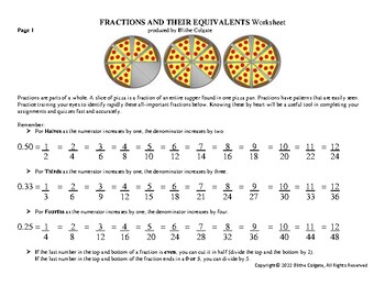 Preview of Fraction Equivalents Worksheet & Answer