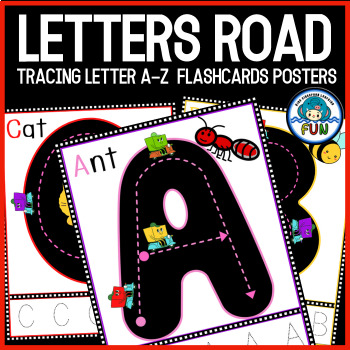 Preview of Letters road tracing Letter A-Z Flashcards and Posters