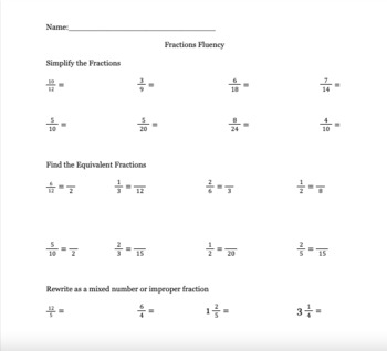 Fraction Fluency Practice by Elaina Rocco | Teachers Pay Teachers