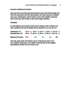 Preview of Fraction Formulas Common Denominators Reducing Fractions Improper Fractions