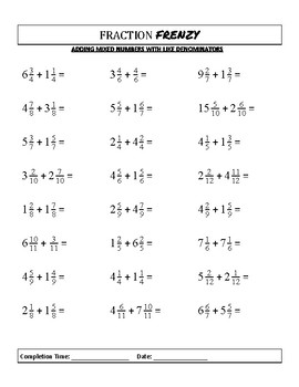 fraction frenzy adding and subtracting fractions worksheets for 5th 7th grade