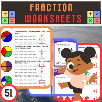 Preview of Fraction Fun: Comprehensive Fraction Worksheets for 1st to 5th Graders!