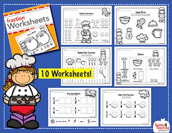 Fraction worksheets for Kindergarten and First Grade by seeds4teaching