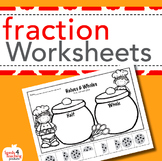 Fraction worksheets for Kindergarten and First Grade