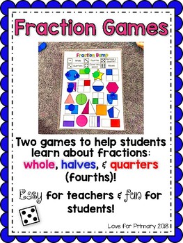 Preview of Fraction Games: Whole, Halves, Quarters/Fourths (Ontario)