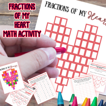 Preview of Fraction Heart Math Simplify Craft Valentines Activity SEL Coloring May Fun