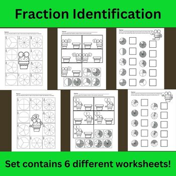Preview of Fraction Identification, Color in, Cut and Paste Match, and Write, Set of 6Pages