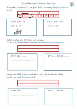 Preview of Finding Fractions of Amounts Differentiated Structured Questions