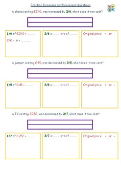 Preview of Fraction Increase and Decrease Differentiated Structured Questions