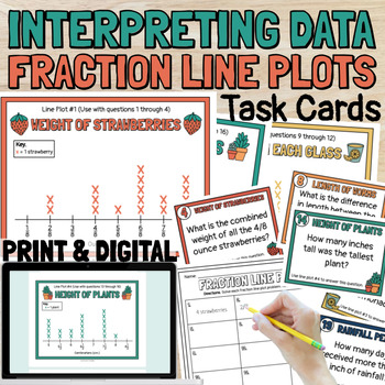 Preview of Fraction Line Plots Interpreting Data Word Problem Task Cards PRINT and DIGITAL