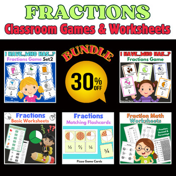 Preview of Fraction Math Bundle : I have who has?Game cards, Worksheets, Activities.